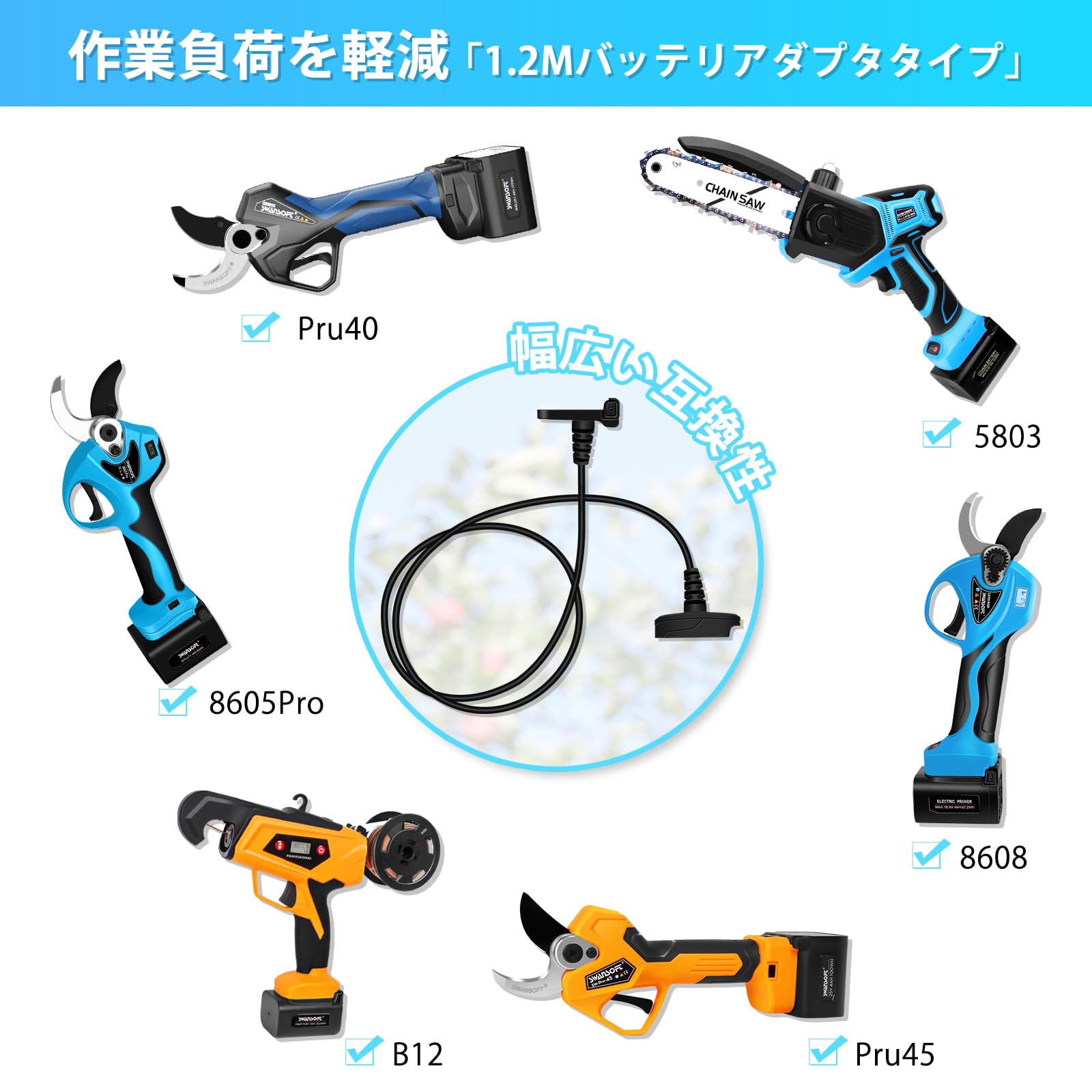 Amazon.co.jp: 電動剪定ばさみ延長ケーブル、SWASNSOFT PRU45 Plus